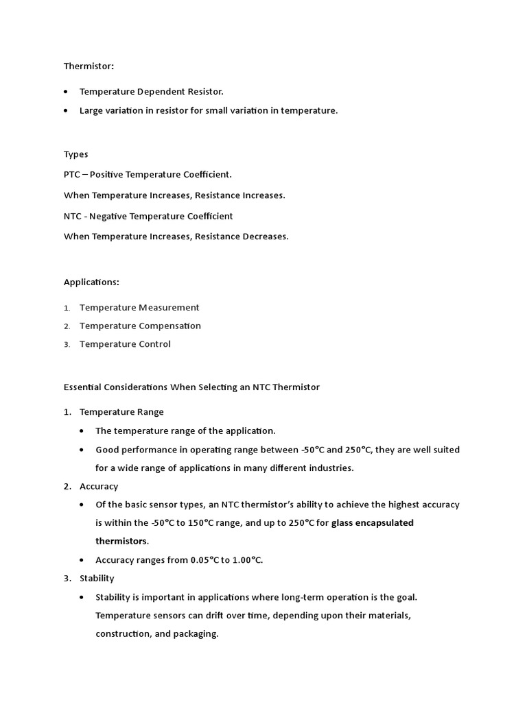 Thermistor Selection PDF Electrical Resistance And Conductance