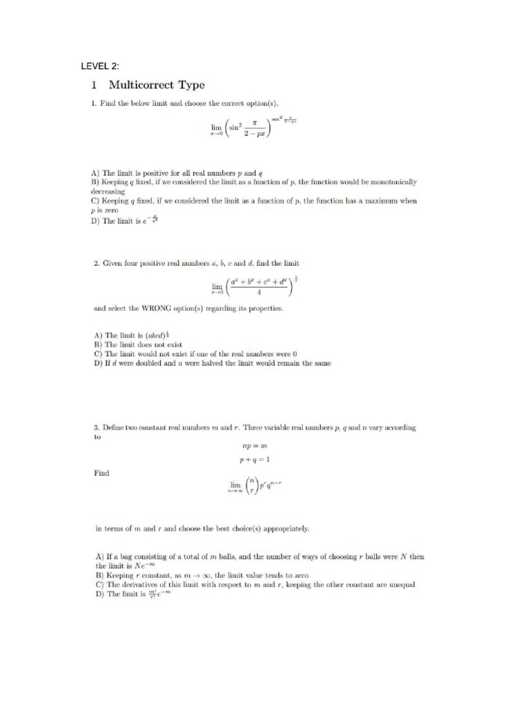 Level 2 Questions Limits | PDF