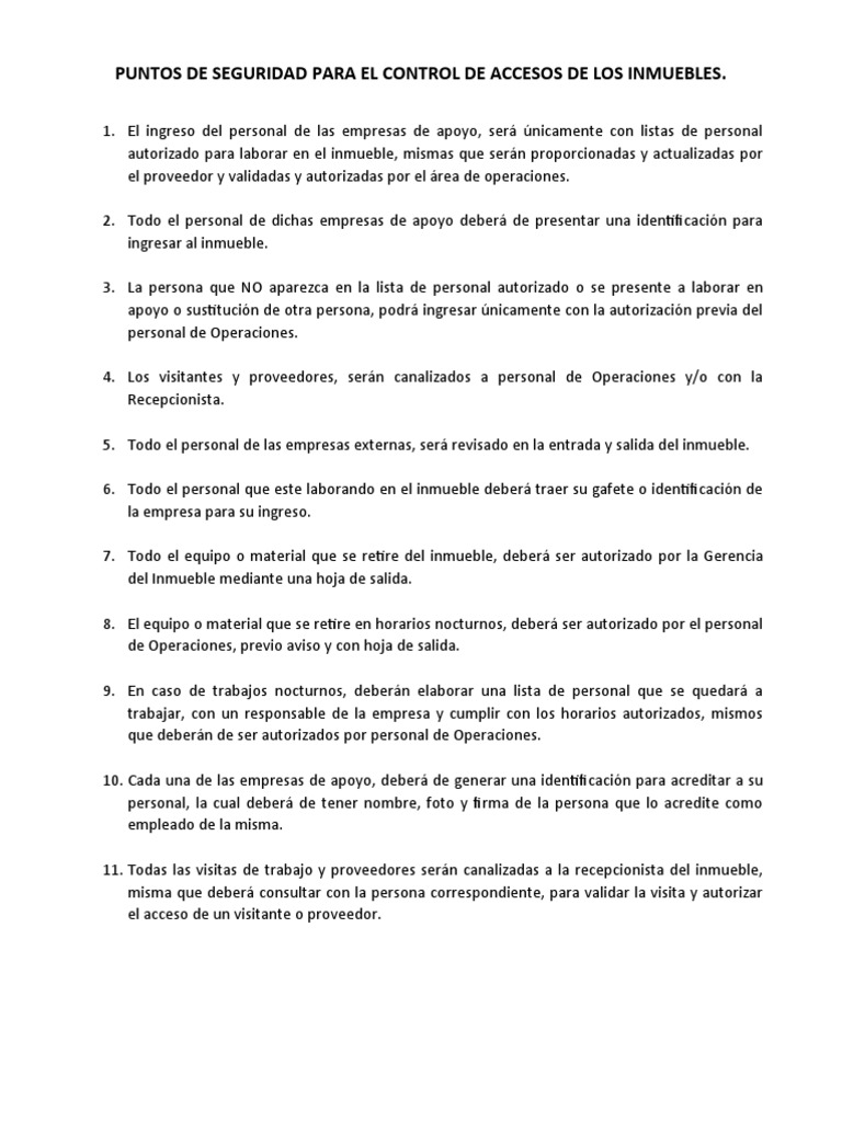 Medidas de Seguridad para Control de Accesos | PDF