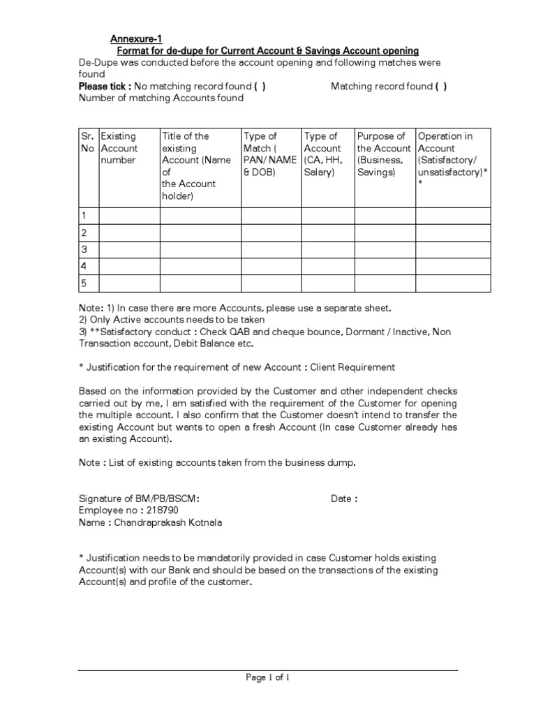 Dedupe Process for Account Opening | PDF