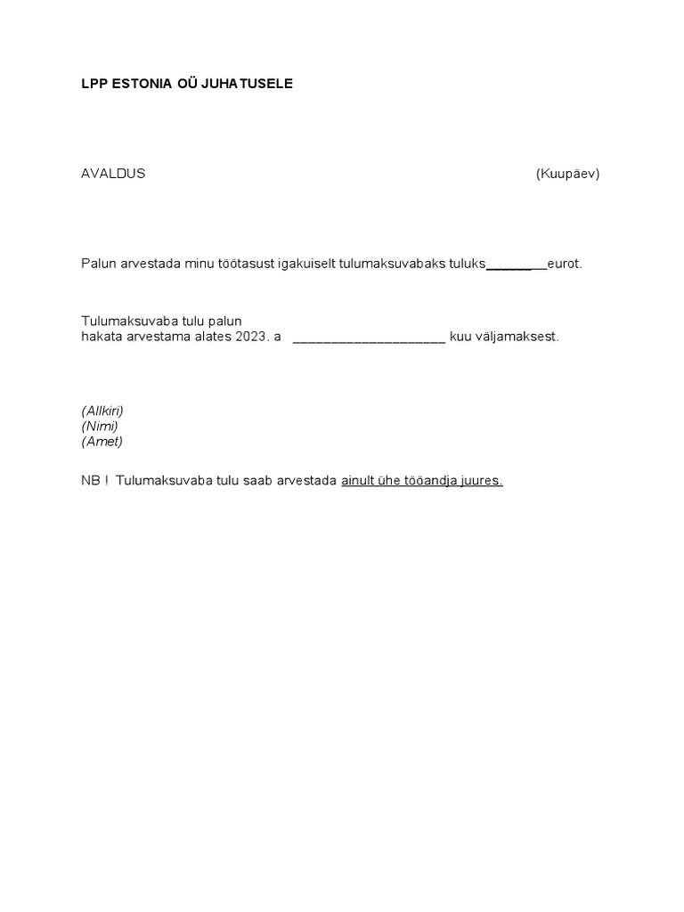TMV Avaldus | PDF