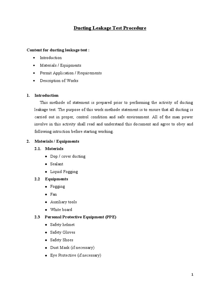 Ducting Leakage Test Procedure PDF Safety Housekeeping