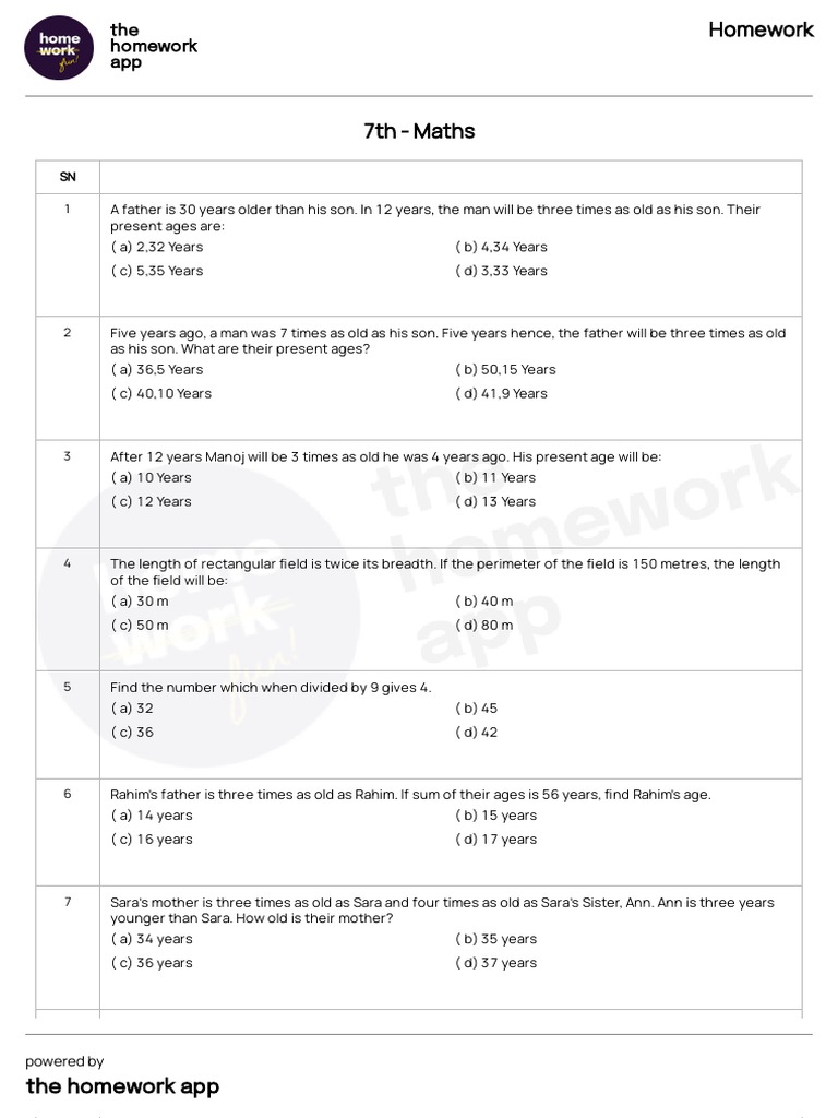Questions - Homework - 7th - Maths - 2023-09-03T0520 | PDF | Length ...