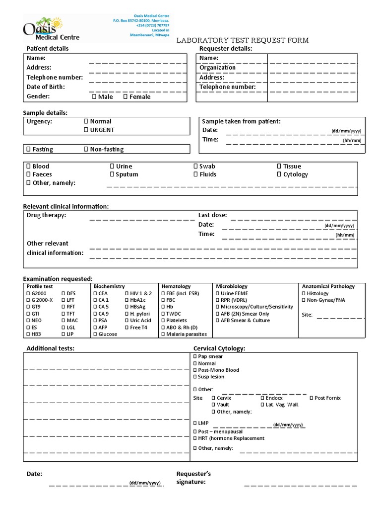 Template Laboratory Request Form - 0 | PDF | Cytopathology | Medical ...