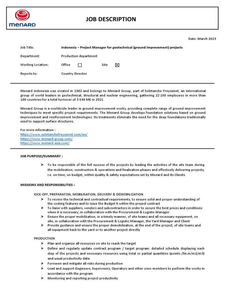 IDN - Job Description Project Manager - MArch23 | PDF | Risk | Procurement