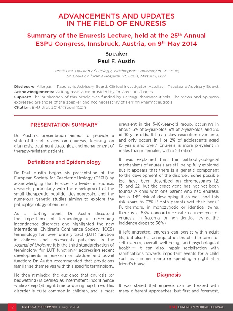 Advancements and Updates in The Field of Enuresis PDF Nocturnal Enuresis Urinary Incontinence
