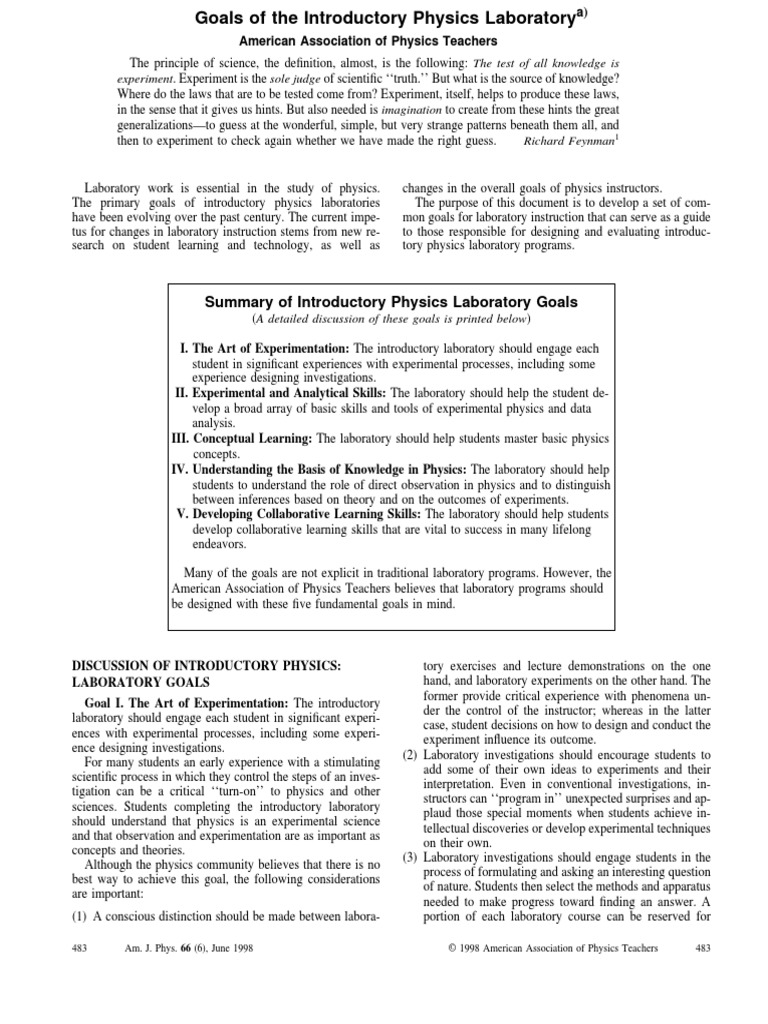 Goals Physlabs PDF Experiment Physics