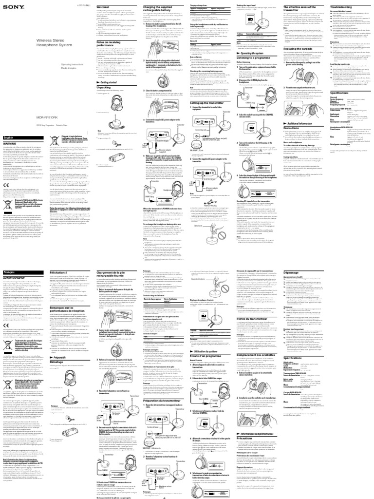 Sony Wireless Headphones Manual PDF Antenna (Radio) Electrical