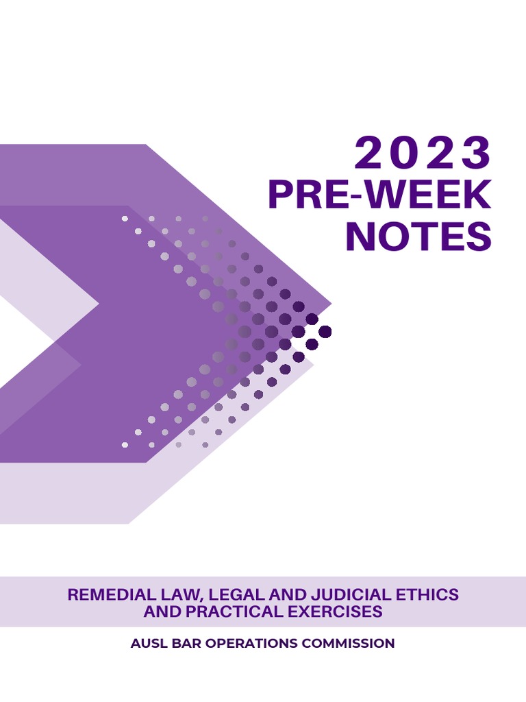 2023 PreWeek Notes Part 1 Legal and Judicial Ethics PDF Lawyer