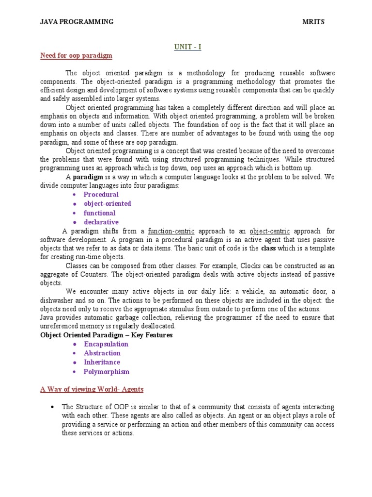 Java Unit-1 | PDF | Method (Computer Programming) | Class (Computer ...