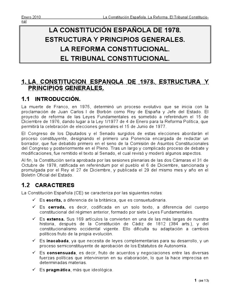 NT1 1 La Constitución Española. La Reforma. El Tribunal Co PDF