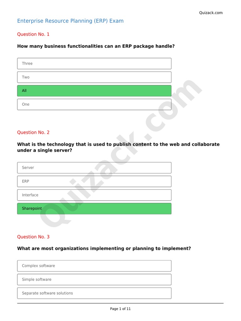 ERP Exam Questions and Answers | PDF | Enterprise Resource Planning ...