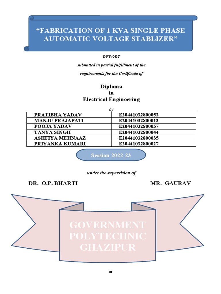 Polytechnic Project Transmission FABRICATION OF 1 KVA SINGLE PHASE ...