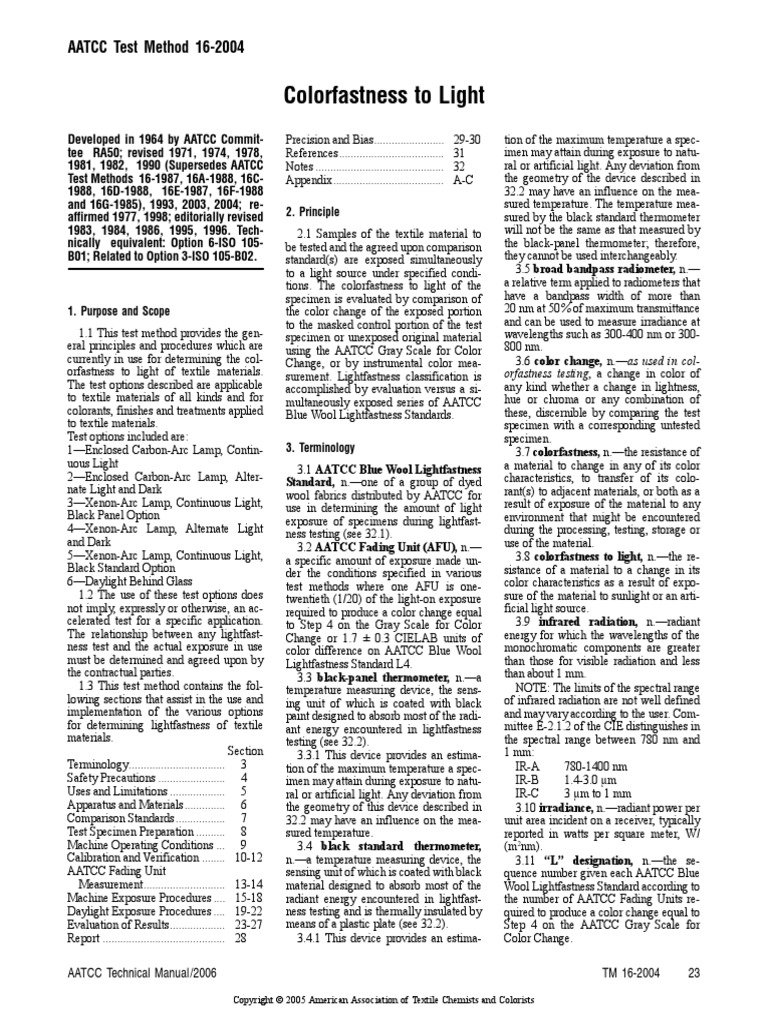 AATCC Test Method 162004 PDF Infrared Radiation