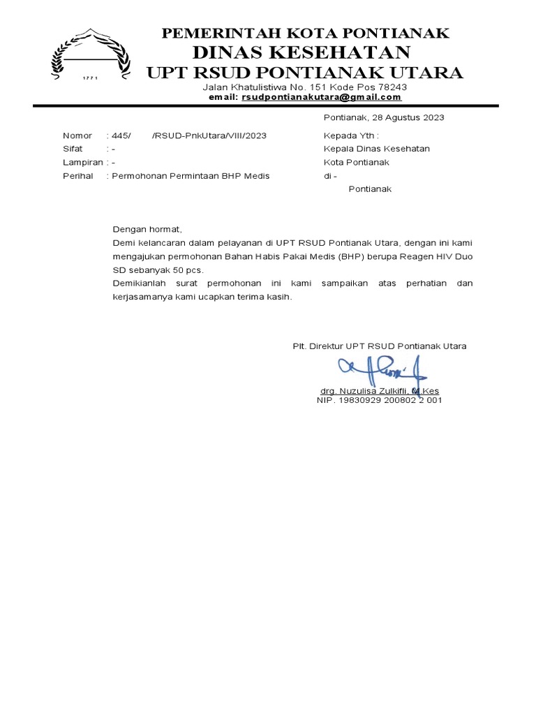 Surat Permohonan Permintaan Stik HIV PDF