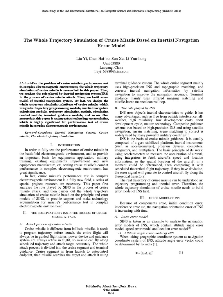 The Whole Trajectory Simulation of Cruise Missile Based On Inertial