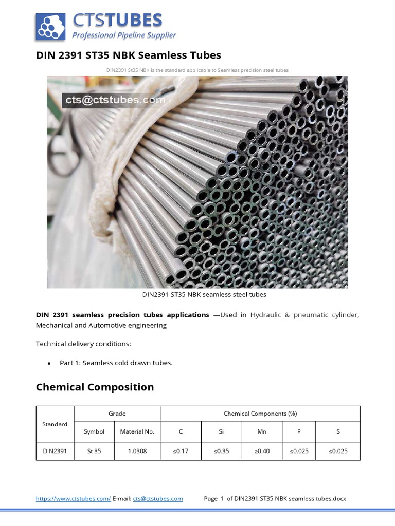 DIN 2391 ST35 NBK Seamless Tubes Guide | PDF | Pipe (Fluid Conveyance ...