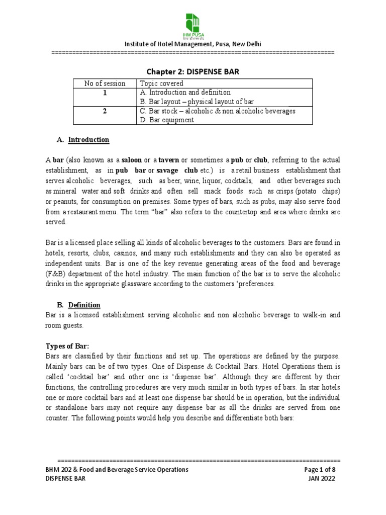 Dispense Bar PDF Bar (Establishment) Waiting Staff