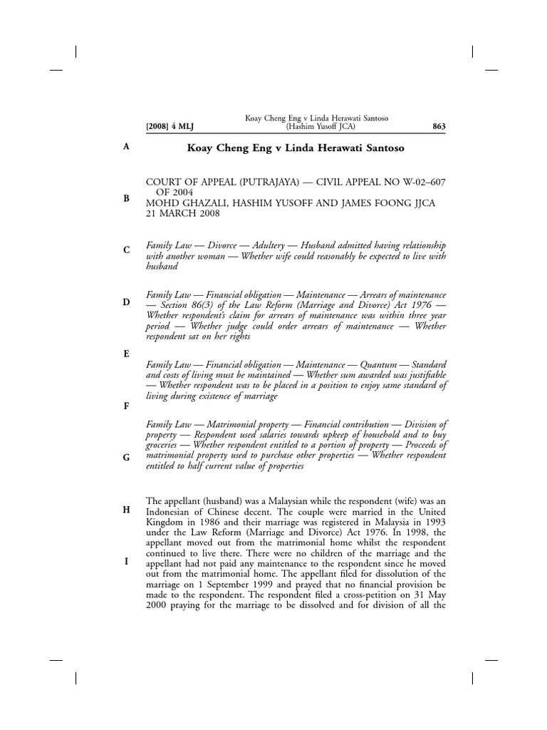 Divorce Ruling: Koay Cheng Eng Case | PDF | Cost Of Living | Court Of ...