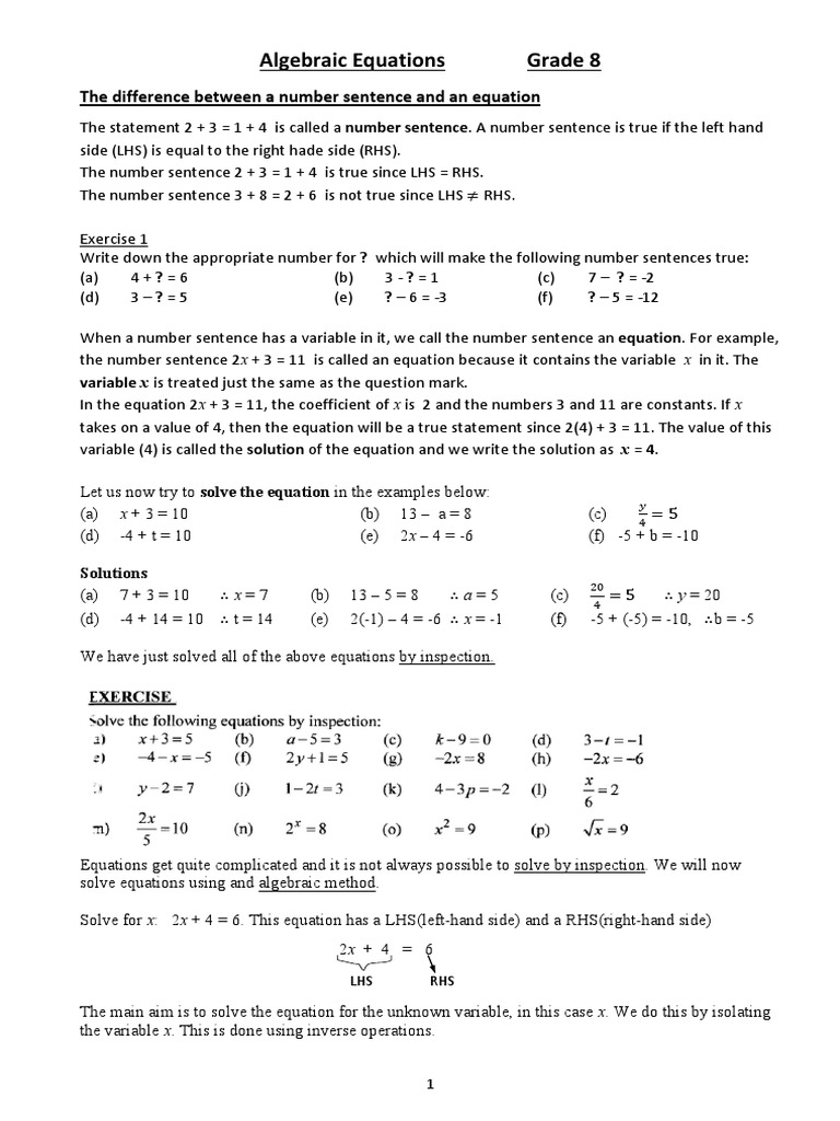 Algebraic Equations | PDF | Equations | Variable (Mathematics)