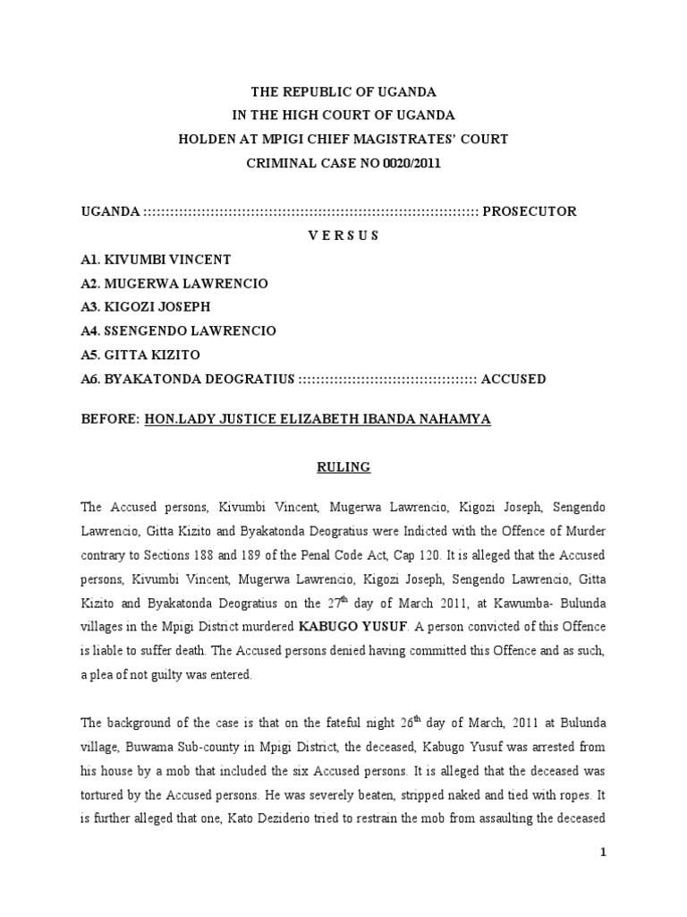 Ingredients of Murder in Uganda Case | PDF | Burden Of Proof (Law ...