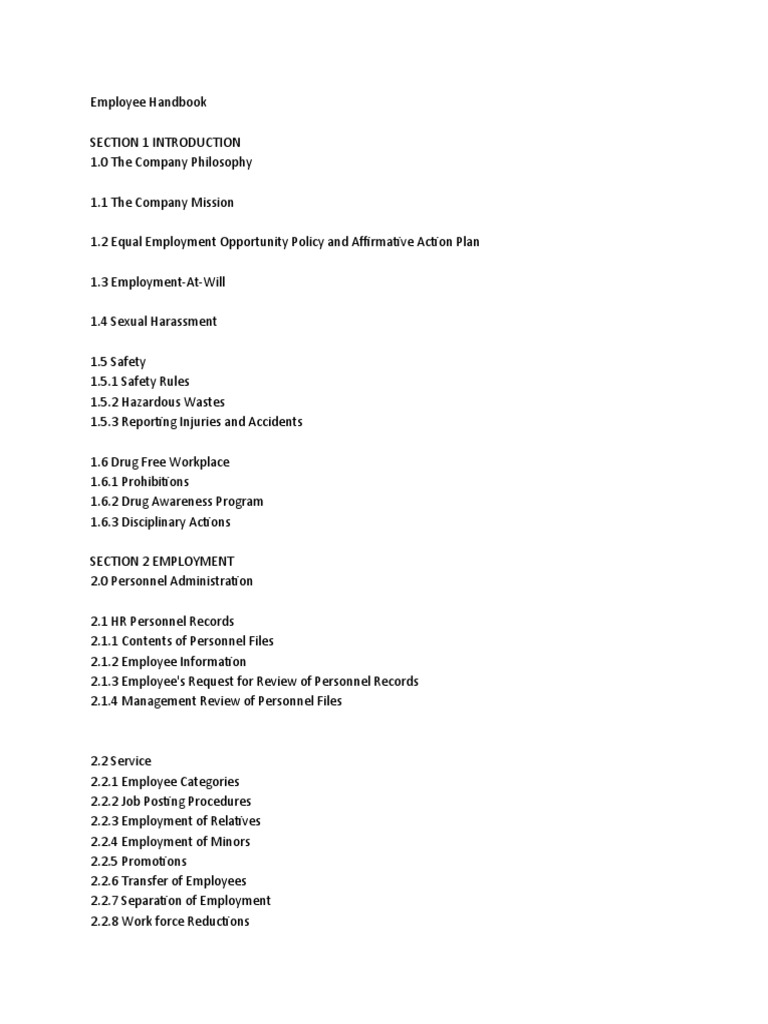 Empolyee Handbook Content PDF Employment Payroll Tax