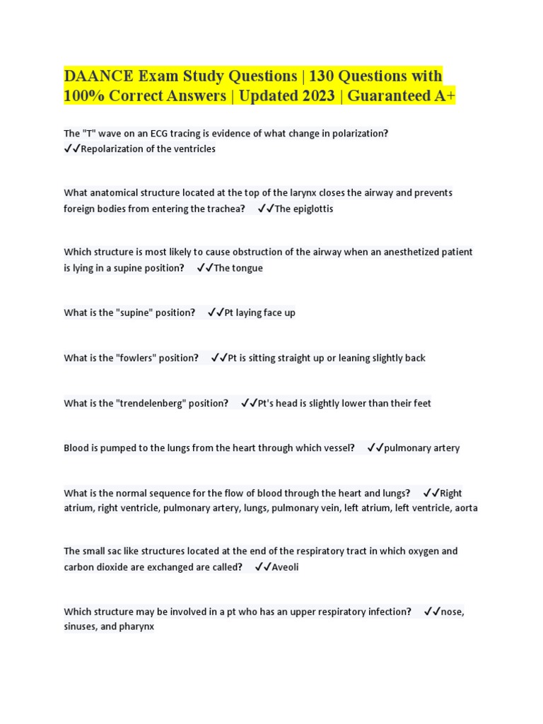 Daance Exam Study Questions | PDF