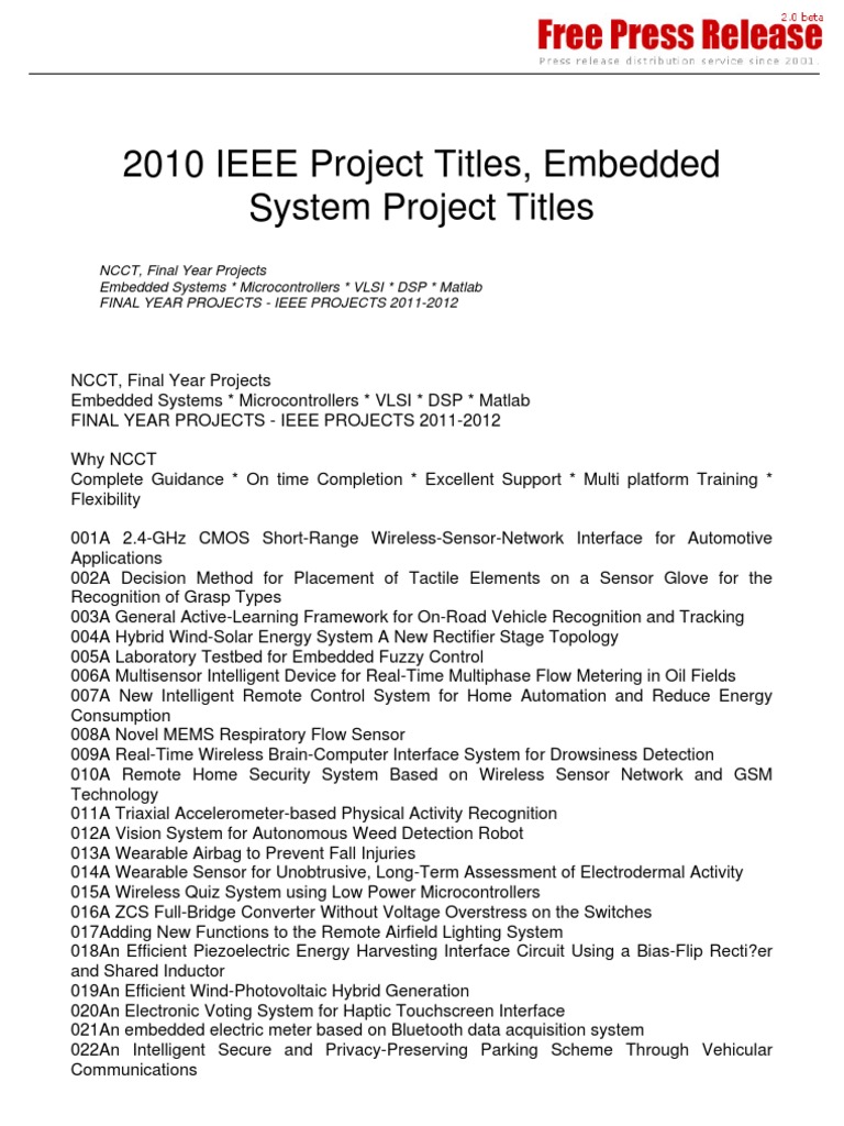 IEEE Embedded System Projects 2011-2012 | PDF | Embedded System | Robot