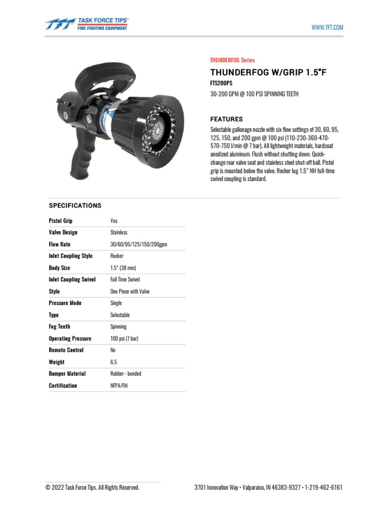 Turbojet Handline Nozzle with 1.5 inlet, NH threads, 30-125 GPM at 100