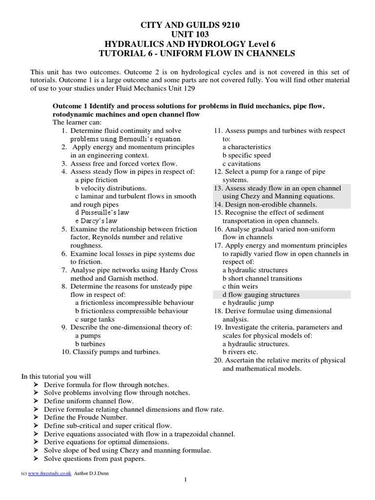 city-and-guilds-9210-unit-103-hydraulics-and-hydrology-level-6-tutorial