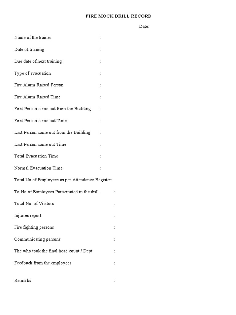 Fire Mock Drill Record Template | PDF