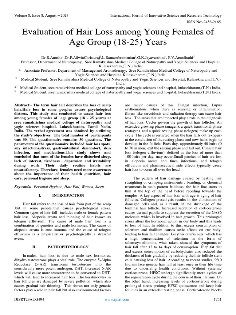 Evaluation of Hair Loss Among Young Females of Age Group (1825) Years