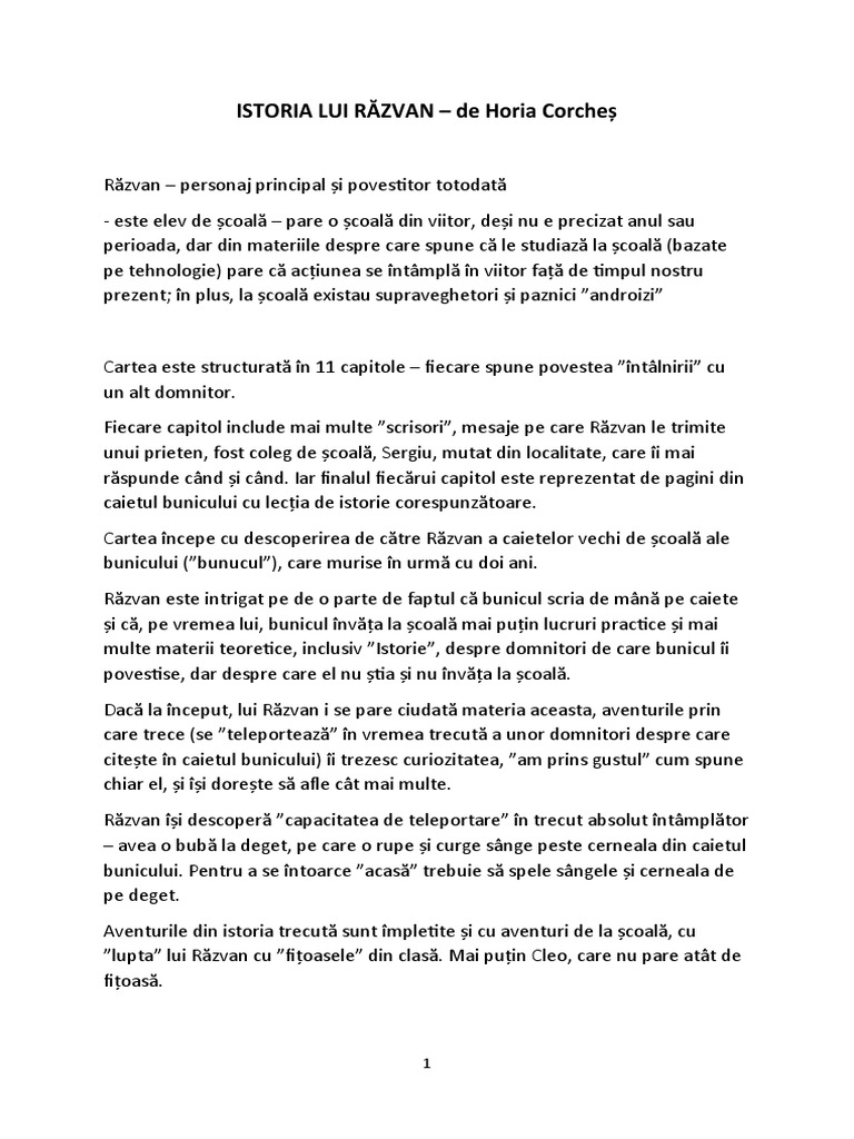 Print Si Cersetor Rezumat Pe Capitole Istoria Lui Razvan - Rezumat pe capitole | PDF