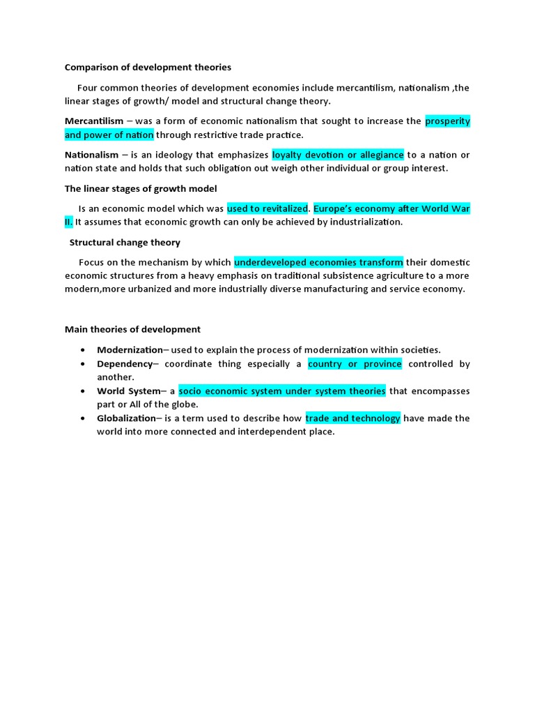 Comparison of Development Theories | PDF | Politics