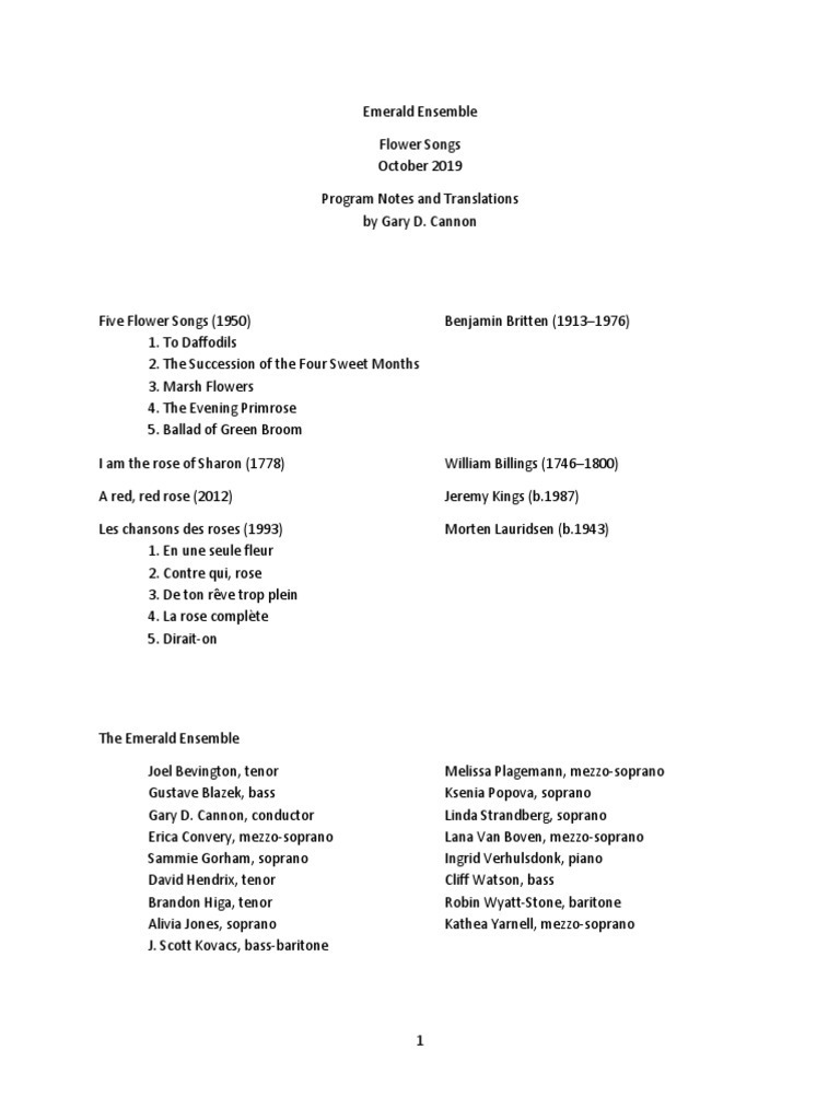 Britten's Five Flower Songs Overview | PDF | Classical Music | Musical ...