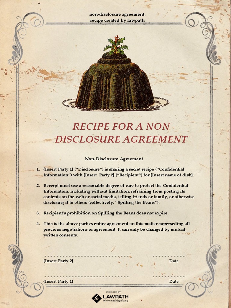 Recipe Non-Disclosure Agreement Template | PDF