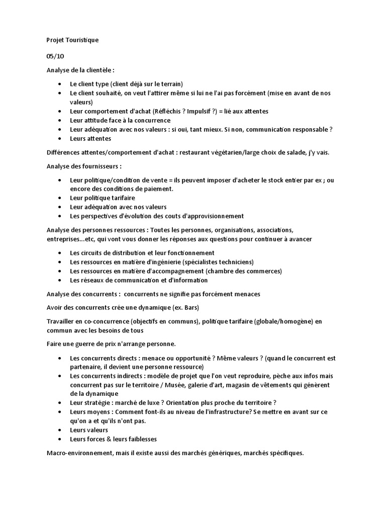 Cours Projet Touristique | PDF | Business | Économie