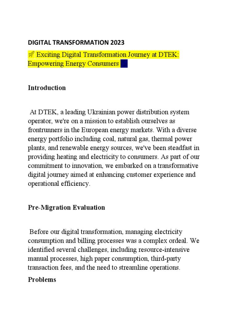 DTEK's Digital Transformation Case Study | PDF