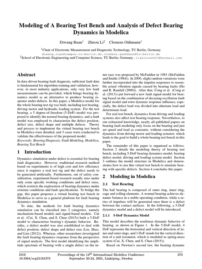 Modeling of A Bearing Test Bench and Analysis of Defect Bearing