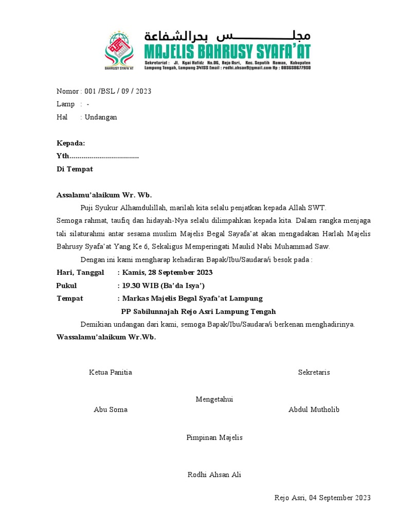 Proposal Harlah Majelis BSL Ke-6 | PDF