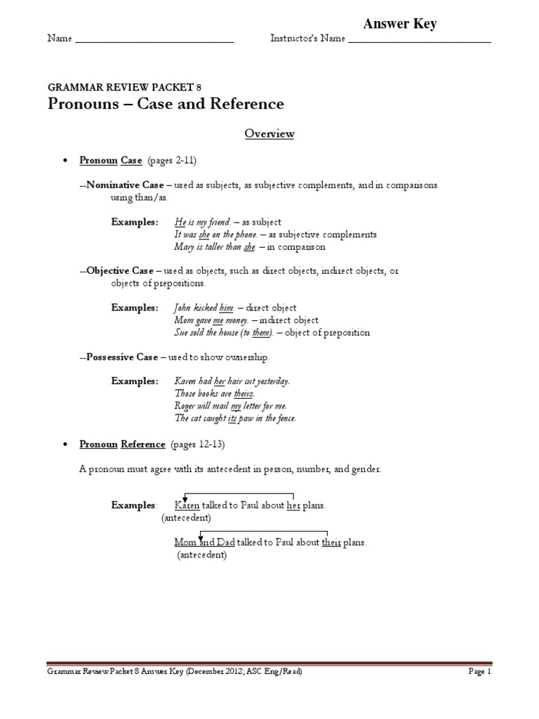 Grammar Review Packet Pdf