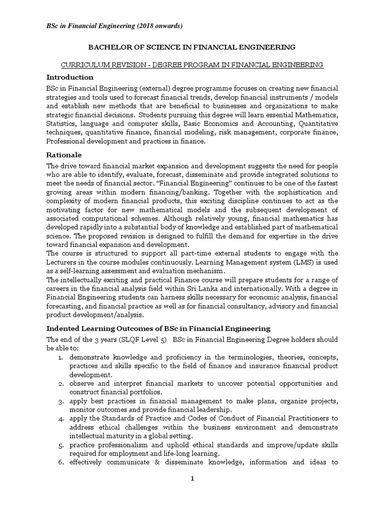 BSc in Financial Engineering Curriculum | PDF | Numerical Analysis ...