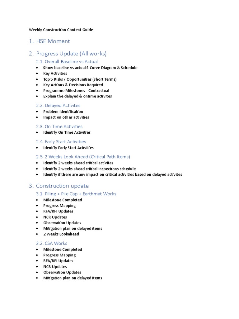 Weekly Construction Progress Report | PDF | Business