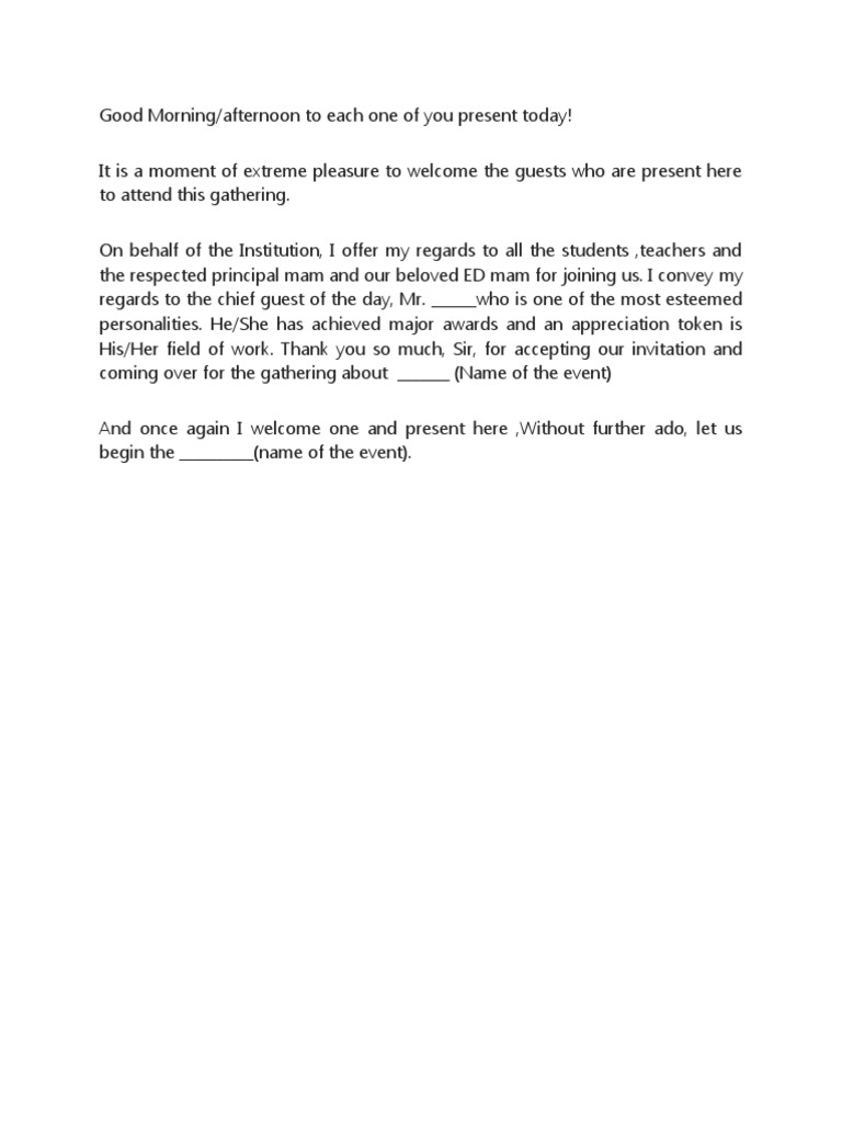 Welcome speech pdf