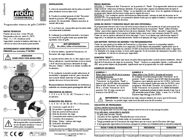 Programador De Riego Brendz Kochi Mecánico | Sin Baterías | Riego Manual O Automático | 5 A 120 Min | Adaptador 3/4 Y 1 Pulgada