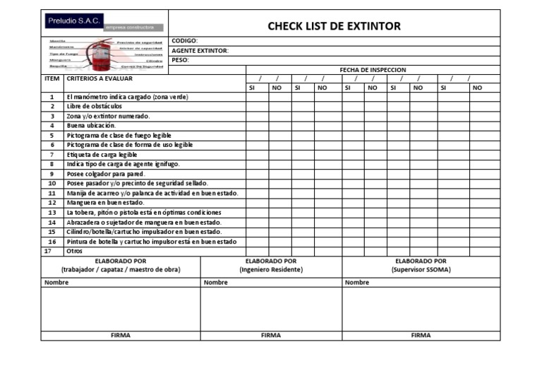 Check List de Extintor | Descargar gratis PDF | Armas de fuego | Armas ...