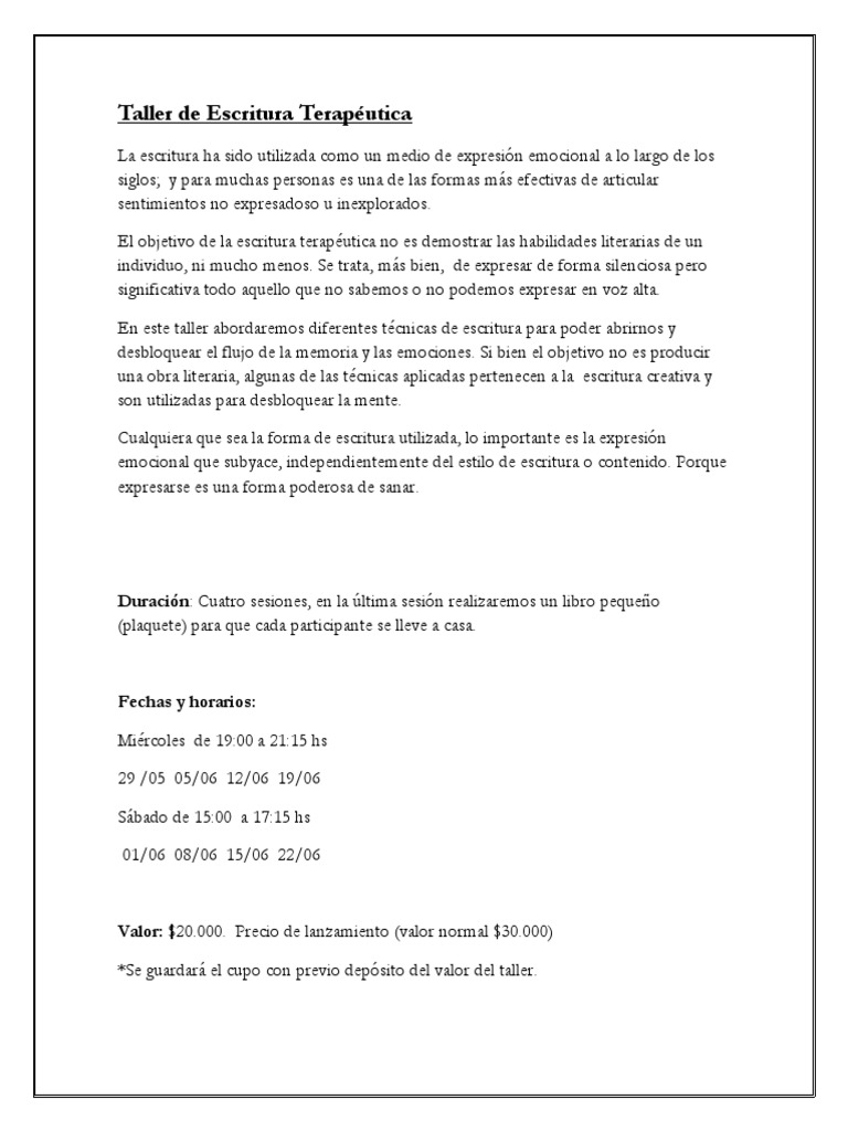 Taller Escritura Terapéutica Emocional Pdf