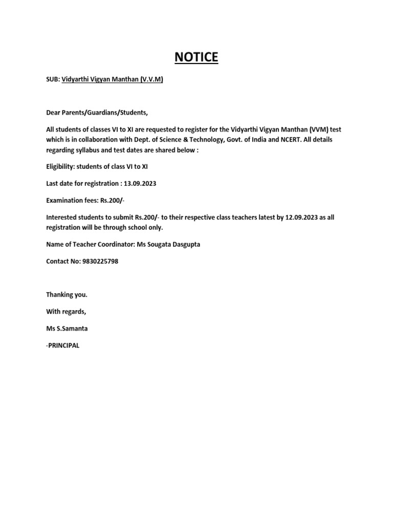 VVM Registration Notice for Students | PDF | Technology & Engineering