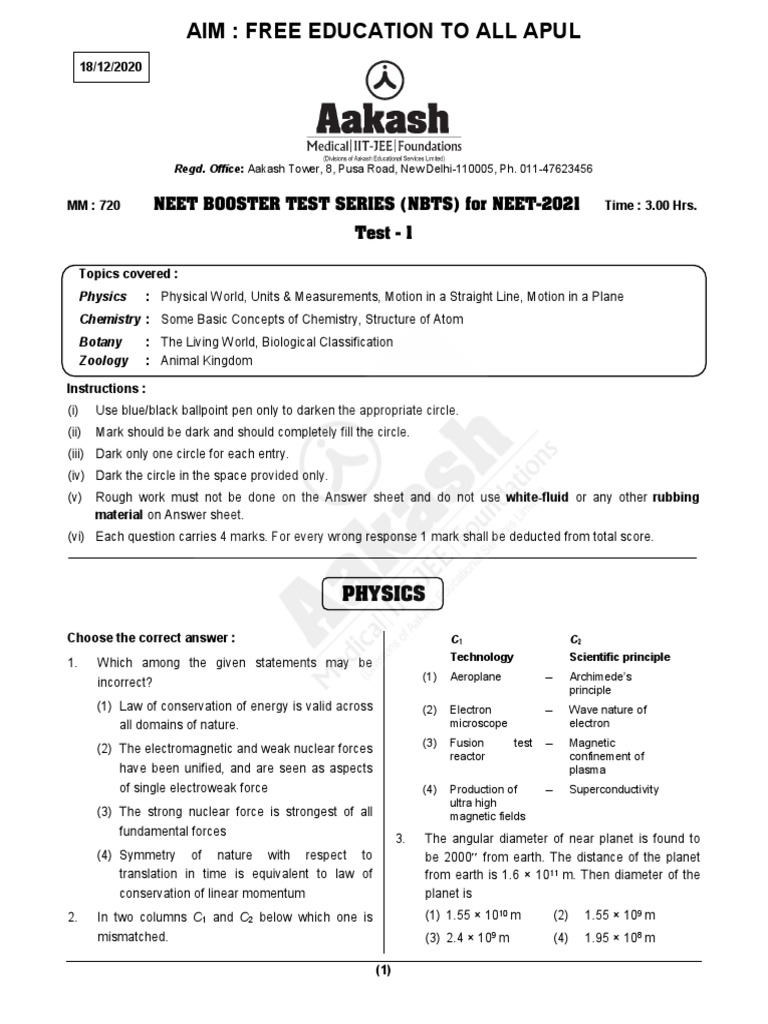 NEET Booster Test Series Overview | PDF | Mass Concentration (Chemistry ...