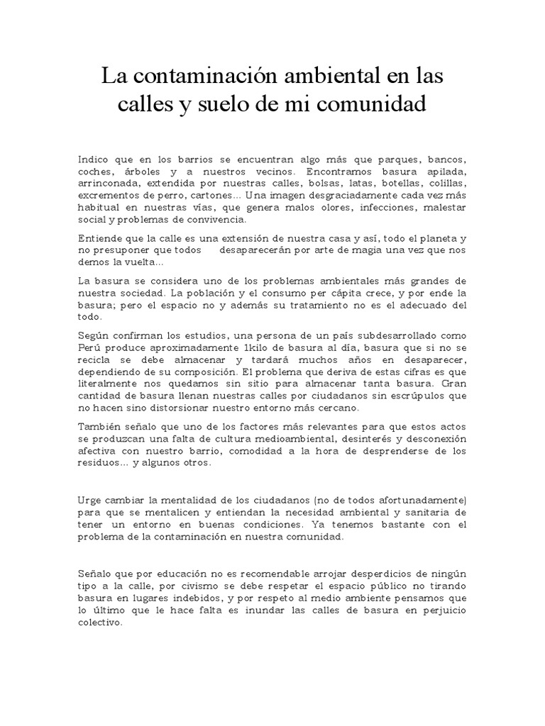 La contaminación ambiental en las calles y suelo de mi comunidad | PDF ...